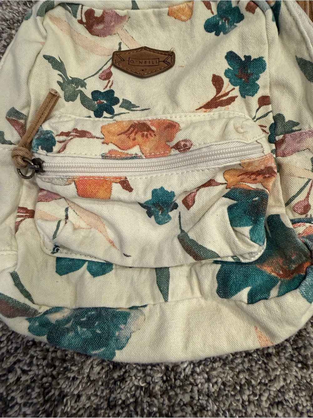 O’Neill Floral Mini Backpack Canvas Cream Tan Boho Beach Travel Bag - Picture 2 of 5